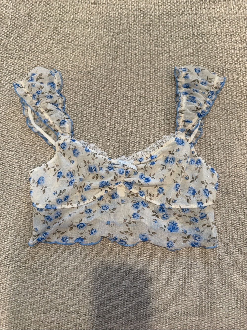For Love & Lemons White Camisole with Blue Rose Print